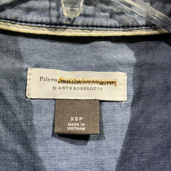 Pilcro By Anthropologie Shirt Womens XSP Blue Denim Ruffle Long Sleeve Button Up - Picture 3 of 7